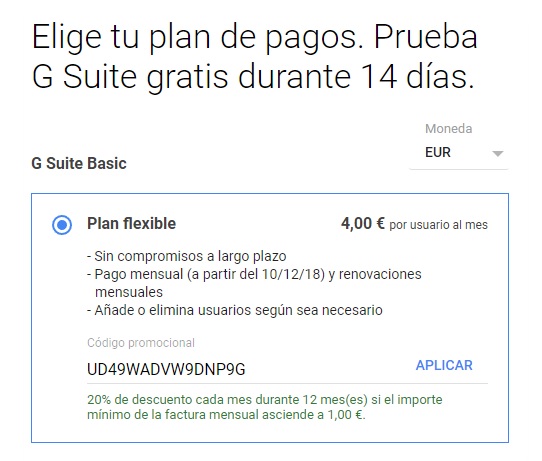 codigo promocional g suite Cupon 20% de descuento